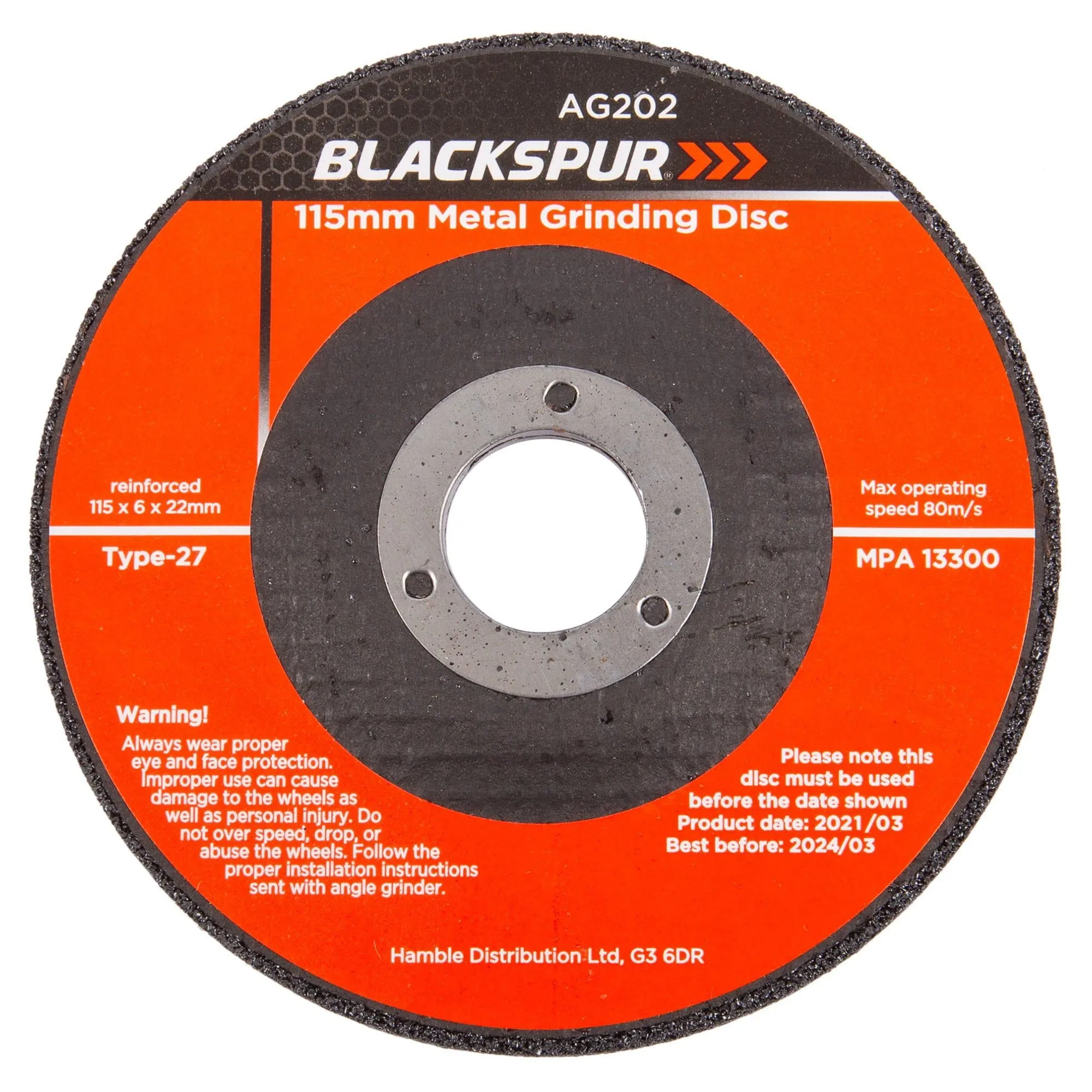 115mm x 6mm (4.5") Metal Grinding Disc - By Blackspur