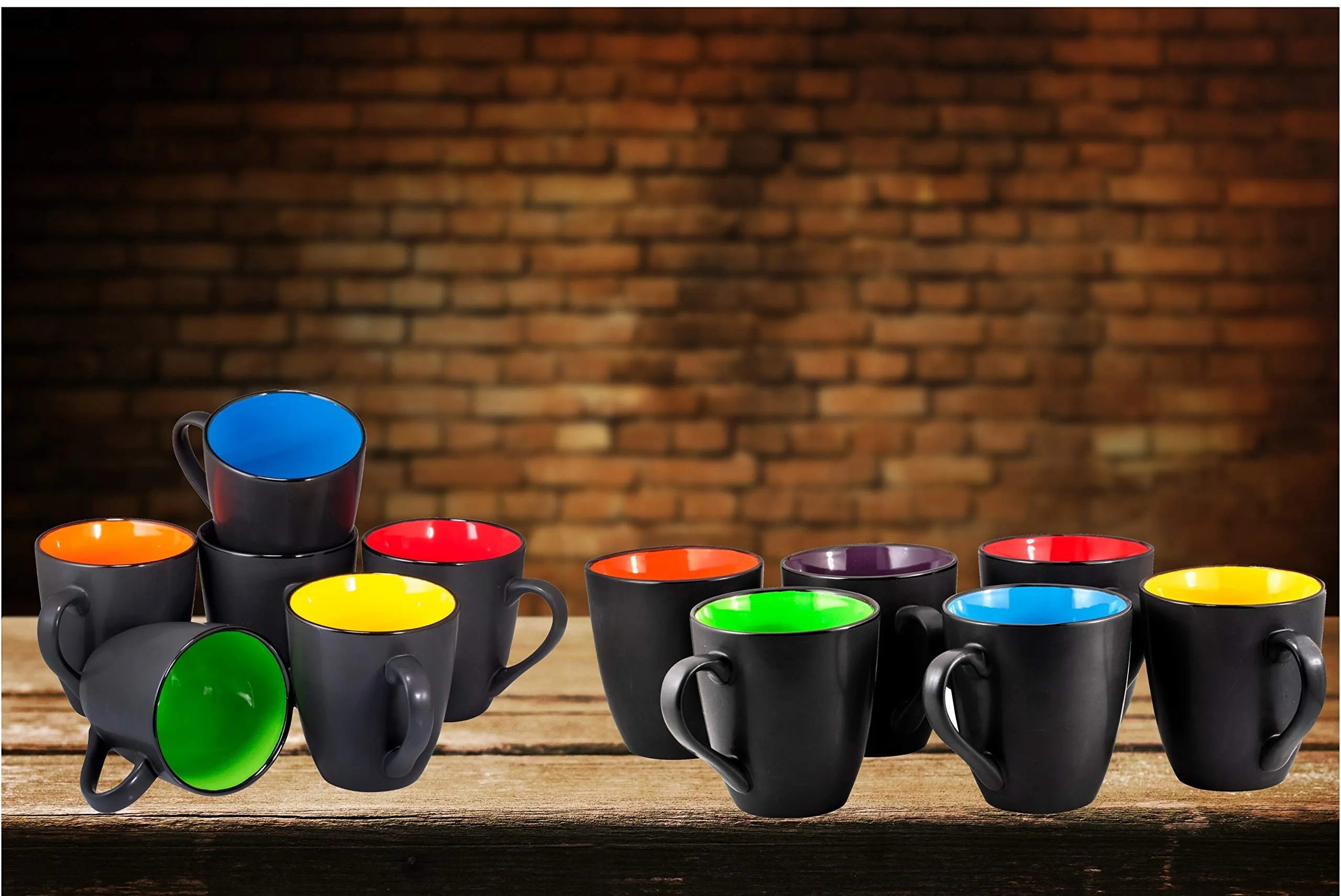 16 Oz Ceramic Coffee Mug Set Of 6 - Matte Black Restaurant Mugs - Large Handle Coffee Mug