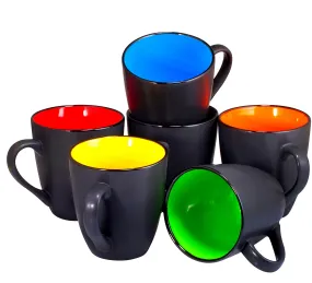 16 Oz Ceramic Coffee Mug Set Of 6 - Matte Black Restaurant Mugs - Large Handle Coffee Mug