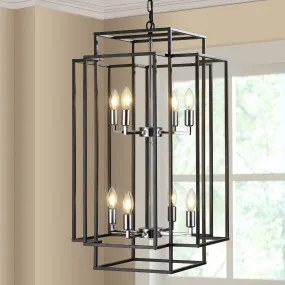 18.1" Vintage Lantern Chandelier Farmhouse Candle Chandelier (Black & Silver)