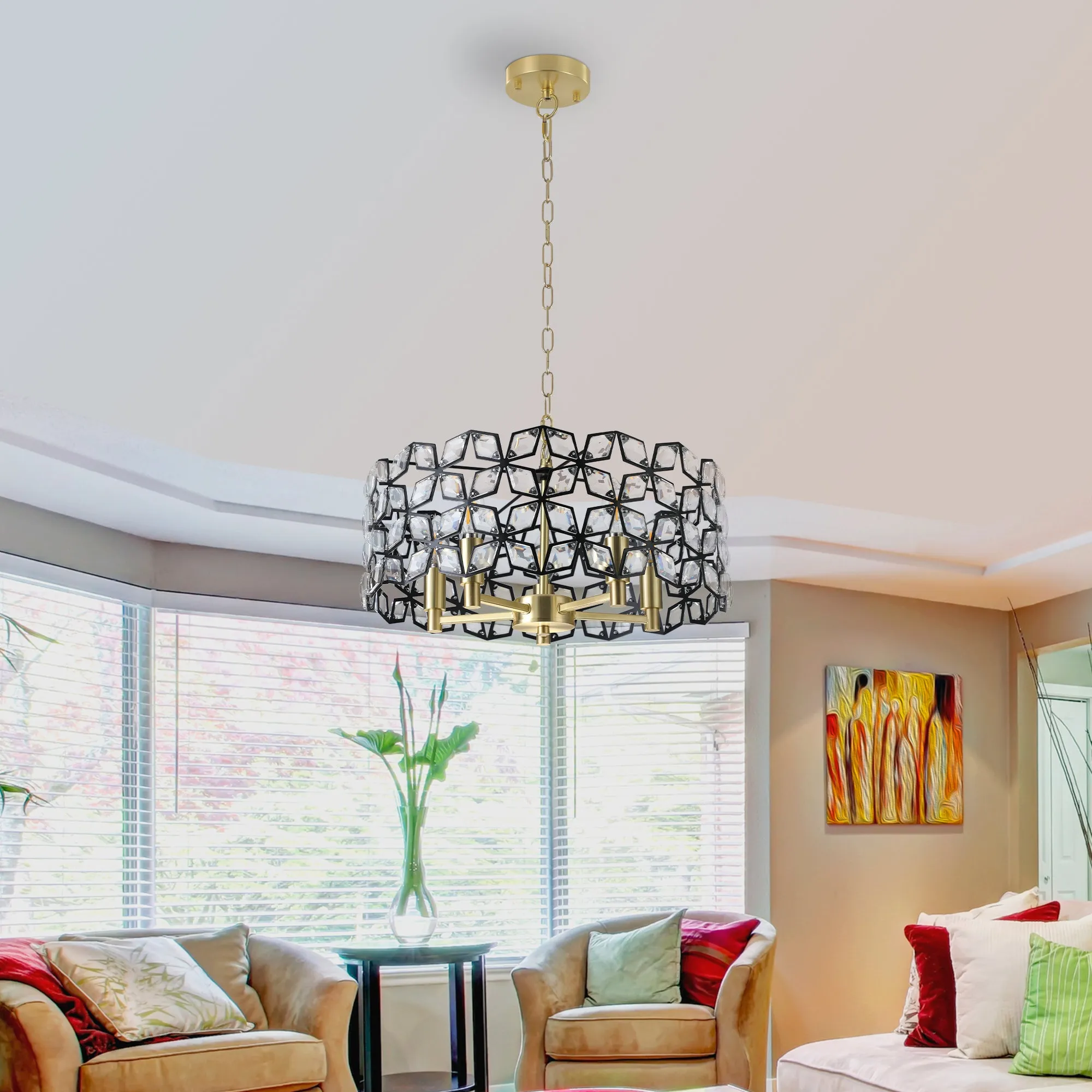 18.9" Tiffany Living Room Chain Chandelier Drum Chandelier Luxury Home Decorative Lighting