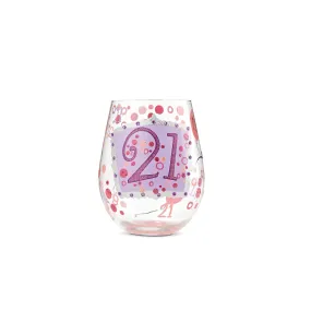 21 Hand painted Stemless Wine Glass, 20 oz.