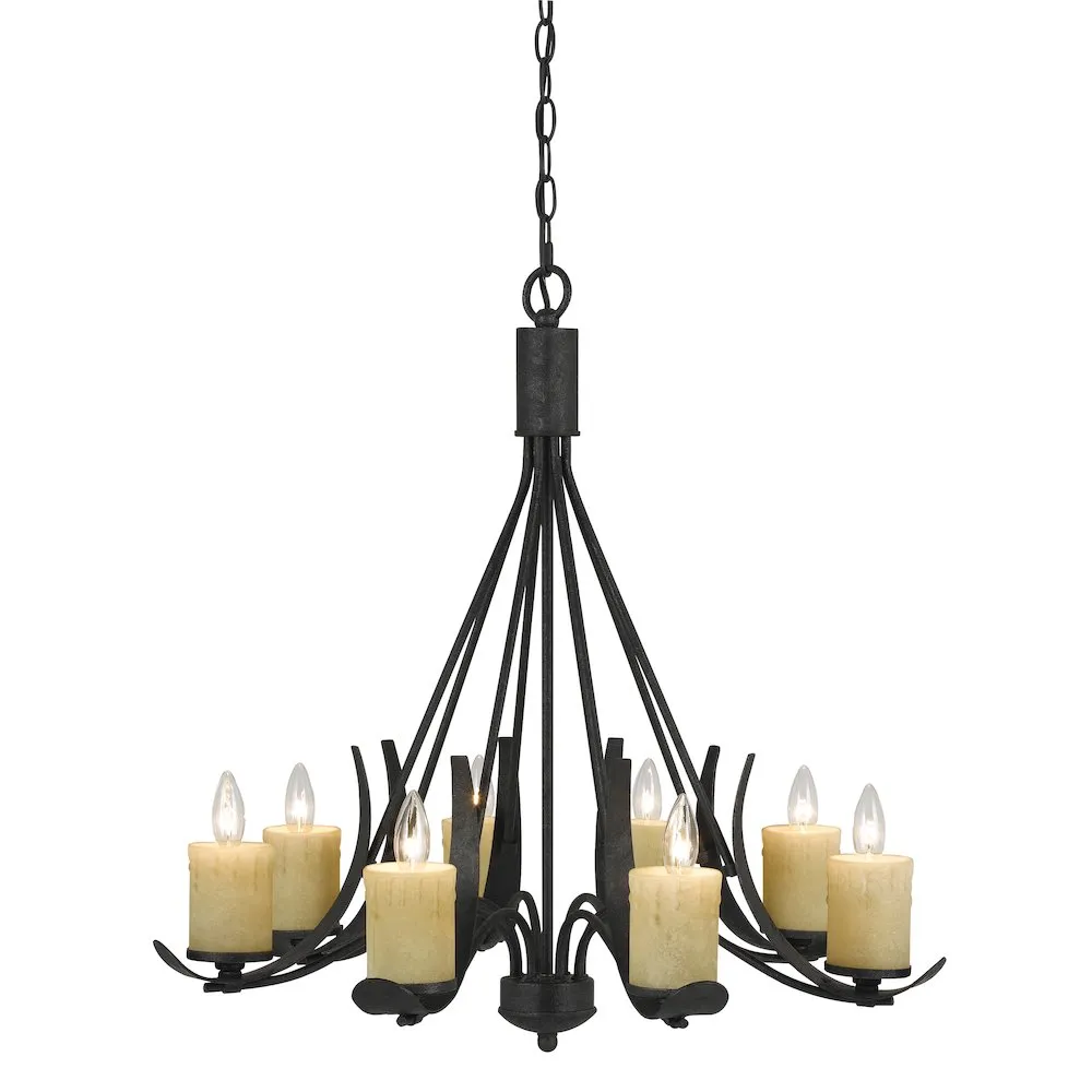 28" Inch Tall Metal Chandelier in Black Smith Finish