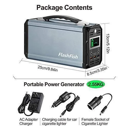 300W Solar Generator, FlashFish 60000mAh Portable Power Station Camping Potable Generator, CPAP Battery Recharged by Solar Panel/Wall Outlet/Car, 110V AC Out/DC 12V /QC USB Ports for CPAP Camp Travel