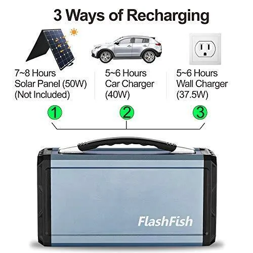 300W Solar Generator, FlashFish 60000mAh Portable Power Station Camping Potable Generator, CPAP Battery Recharged by Solar Panel/Wall Outlet/Car, 110V AC Out/DC 12V /QC USB Ports for CPAP Camp Travel