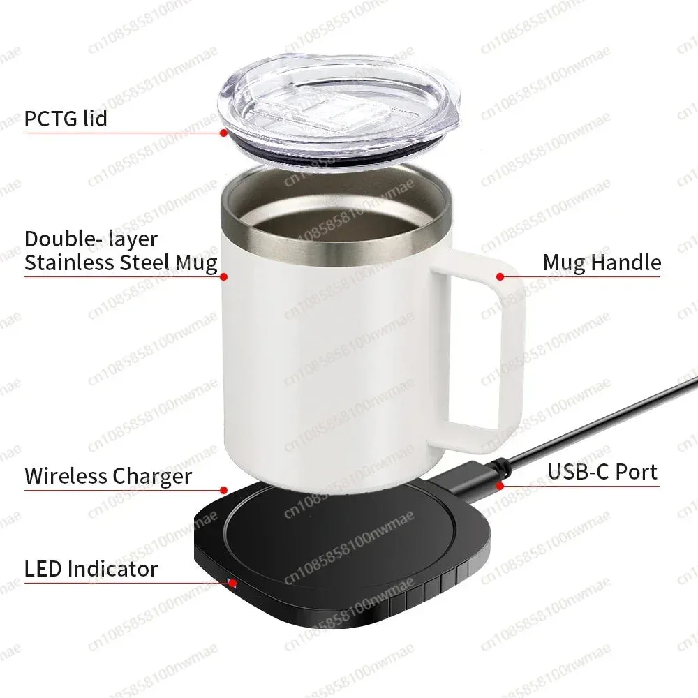 304 Stainless Steel 10W Wireless Heating Coffee Cup 300ml