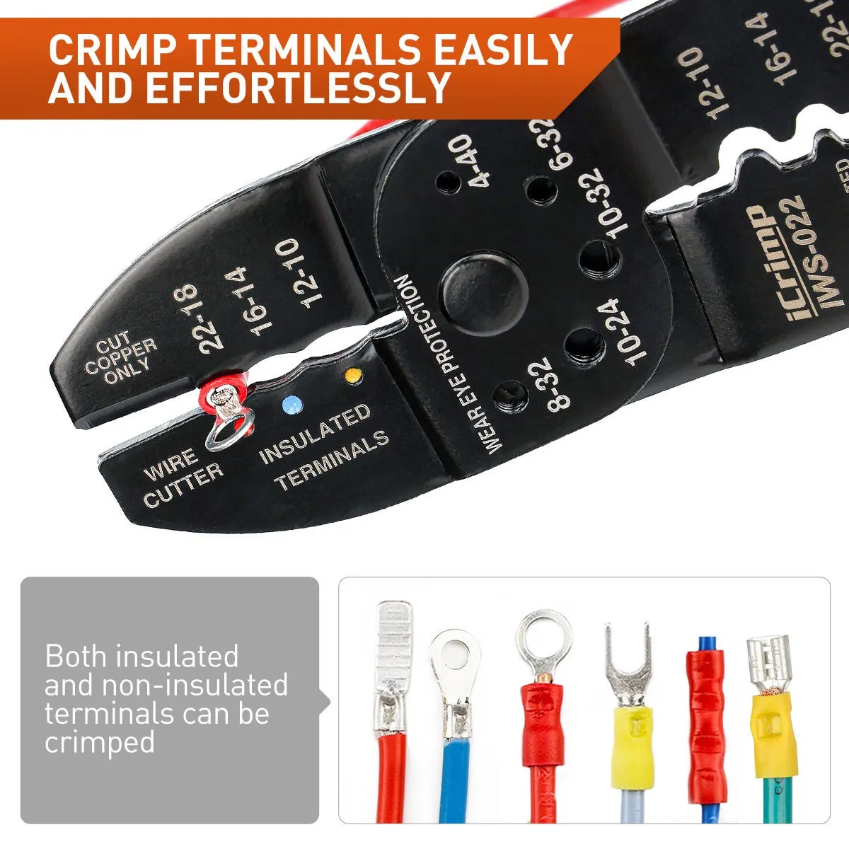 5-in-1 Multi-function Tool, Wire Stripper, Wire Cutter, Crimper for AWG22-10 Insulated and Non-insulated Terminals