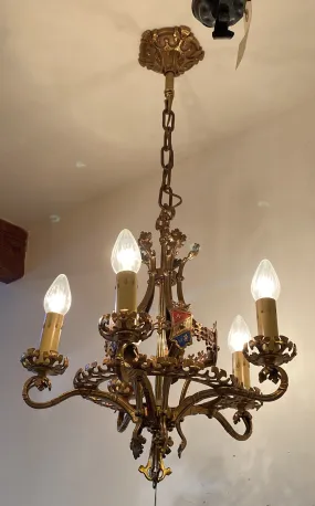 5-Light Brass Chandelier w/ Shield Detail (LT-306)