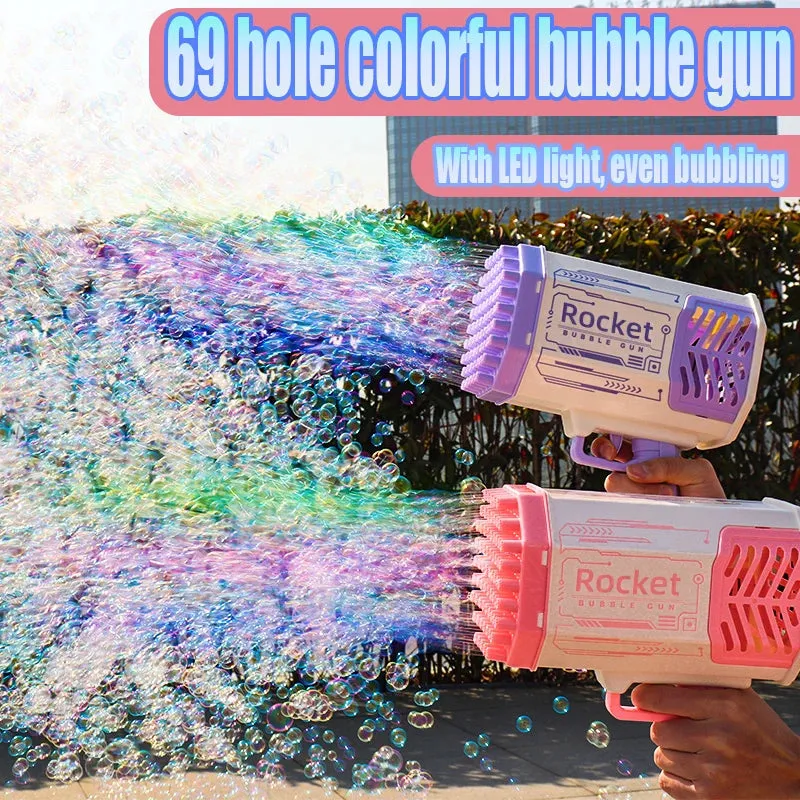 69 Holes Rocket Bubble Gun Machine Angel LED Kids Automatic Soap Bubbles Blower Maker Toys for Wedding Party Outdoor Games