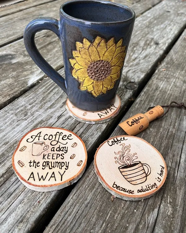 A Coffee A Day Keeps the Grumpy Away Wood Slice Coaster