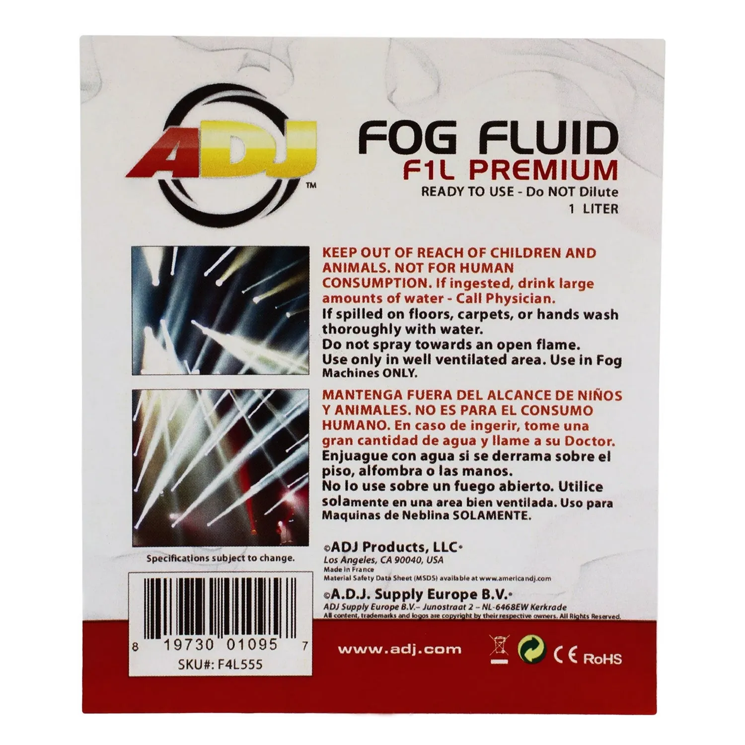 ADJ Products F1L Premium 1 Liter Water Based DJ Fog Machine Fog Juice Fluid