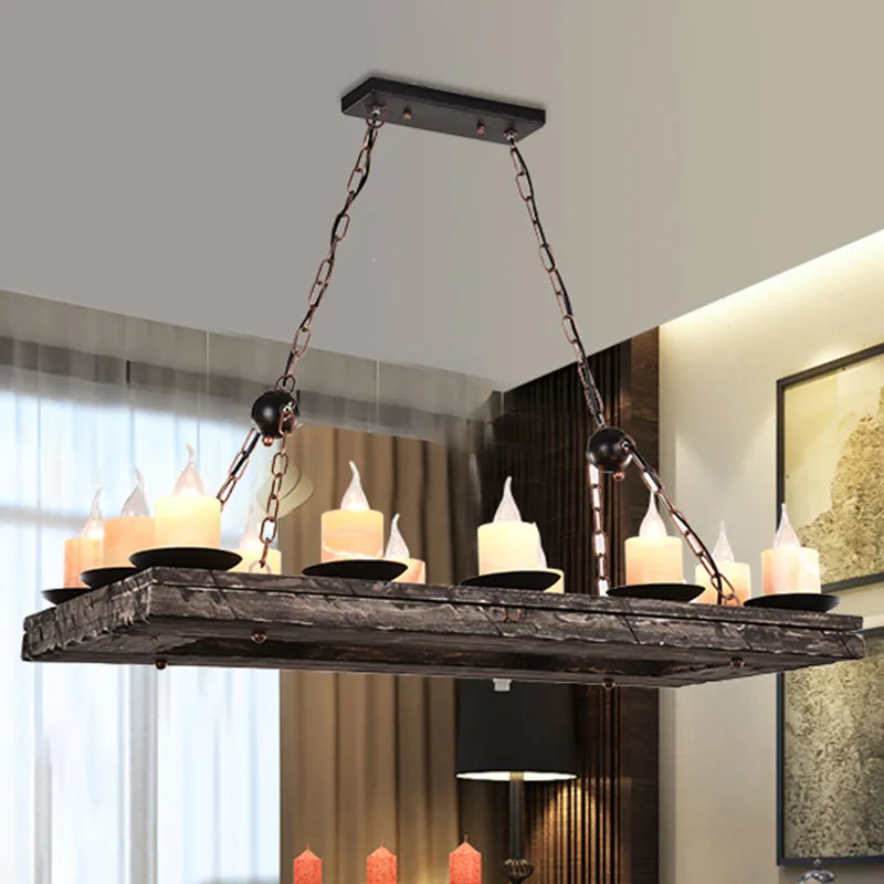 Antique Iron Lantern Chandelier for Commercial Restaurant Lighting with Wooden Pendant