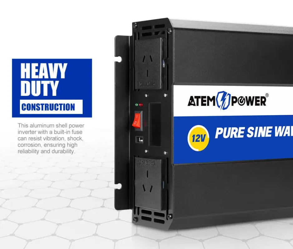 ATEM POWER 12V to 240V 3000W/6000W Pure Sine Wave Power Inverter