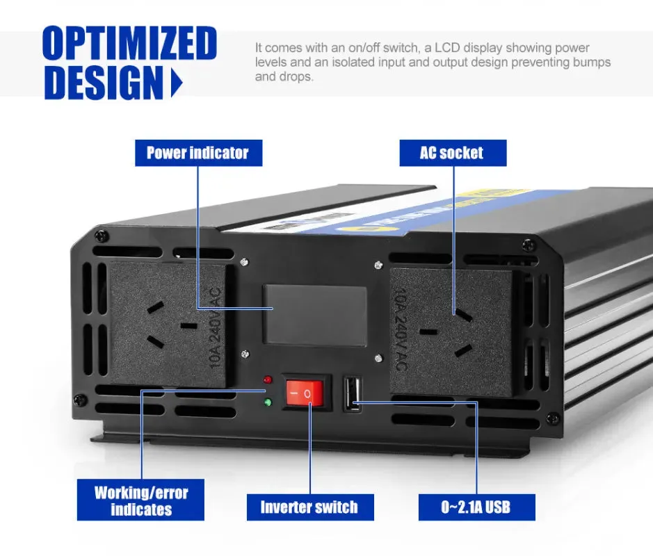 ATEM POWER 12V to 240V 3000W/6000W Pure Sine Wave Power Inverter