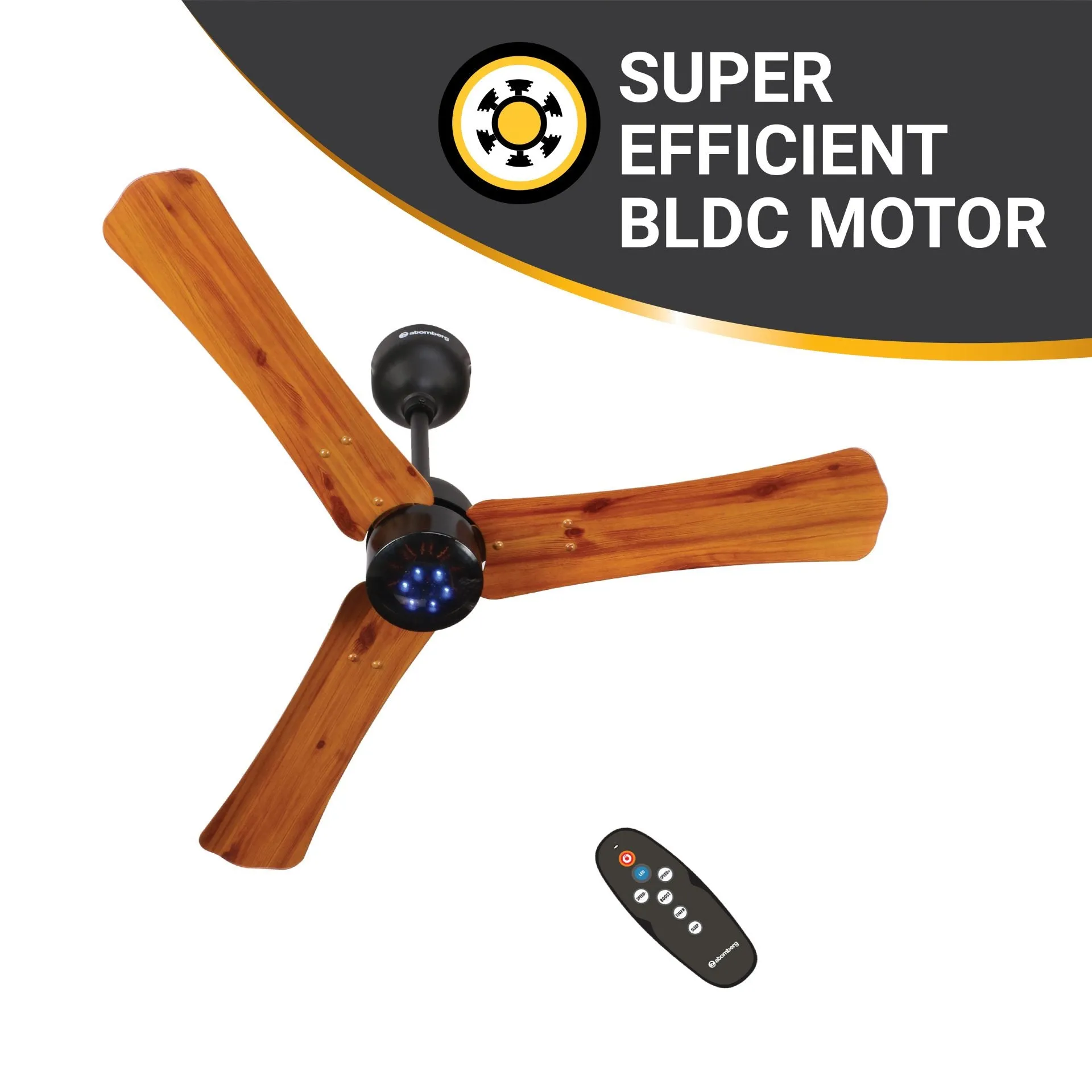 Atomberg Renesa  900 mm BLDC Motor with Remote 3 Blade Ceiling Fan Golden Oak Wood