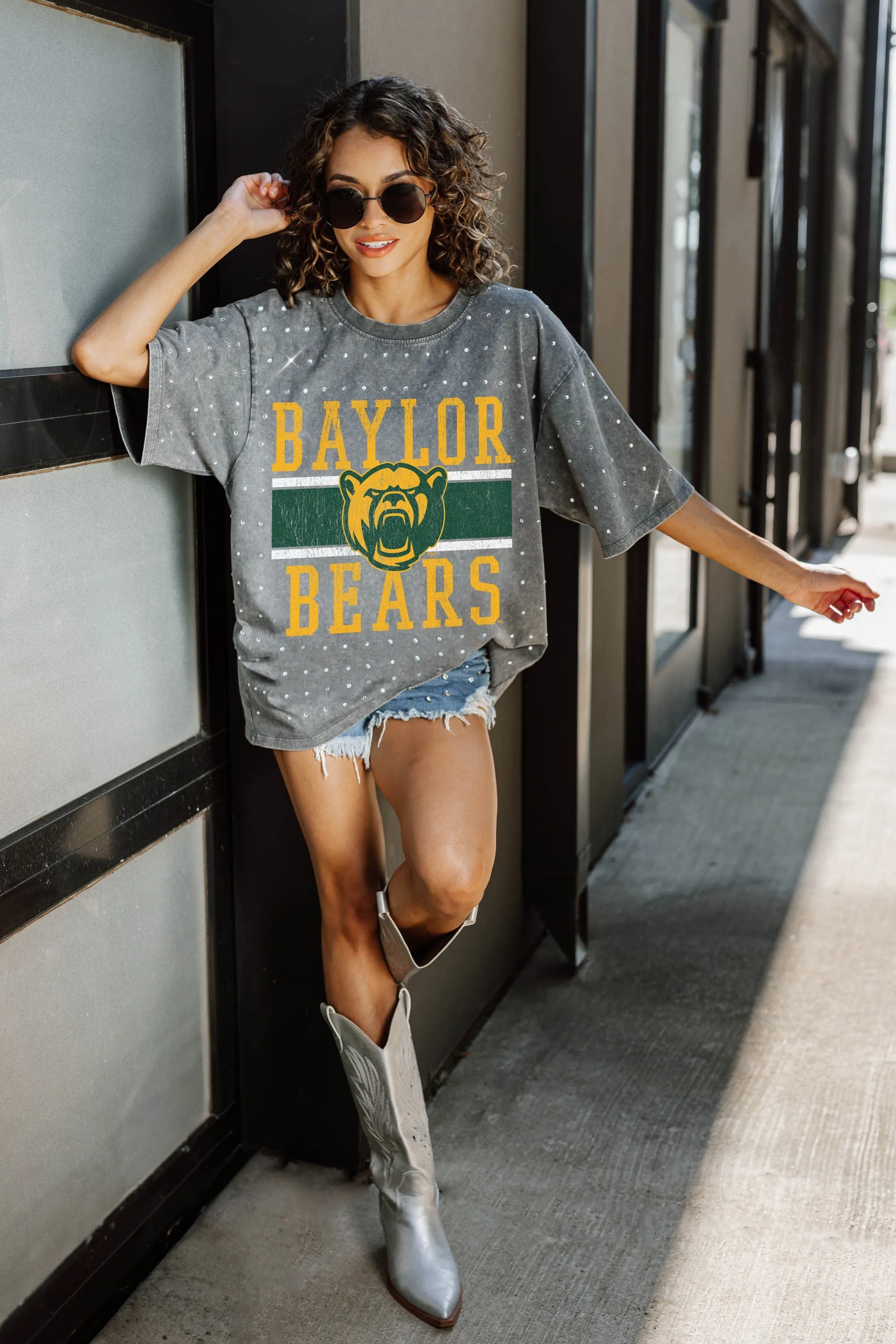 BAYLOR BEARS ON THE BALL MINI RHINESTONE SHORT SLEEVE CLASSIC TEE