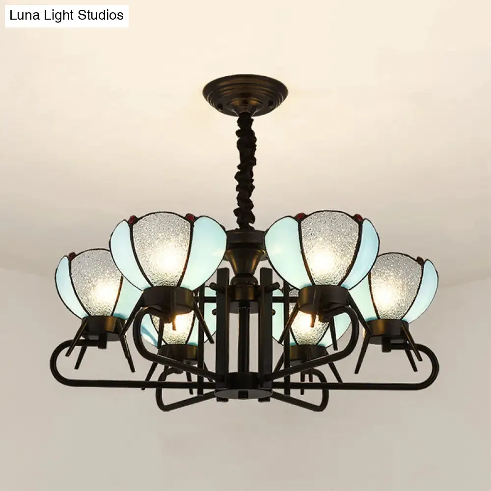 Blue Tiffany Chandelier Lamp - 6/8 Light Bowl Pendant Lighting with Adjustable Chain for Foyer