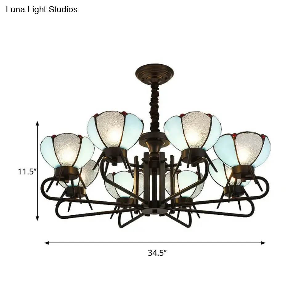 Blue Tiffany Chandelier Lamp - 6/8 Light Bowl Pendant Lighting with Adjustable Chain for Foyer