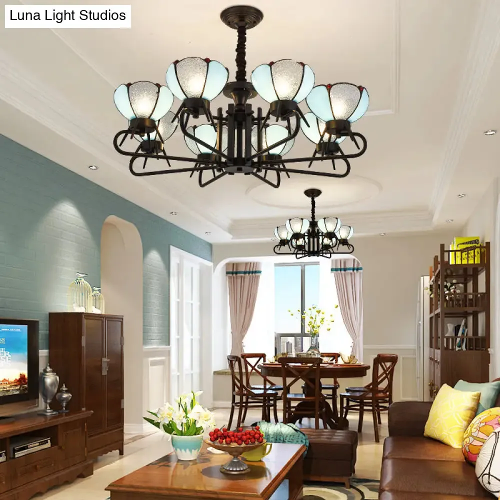 Blue Tiffany Chandelier Lamp - 6/8 Light Bowl Pendant Lighting with Adjustable Chain for Foyer