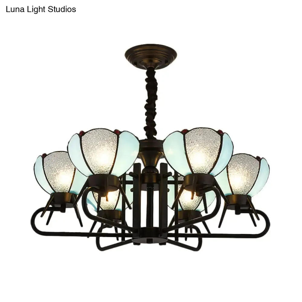 Blue Tiffany Chandelier Lamp - 6/8 Light Bowl Pendant Lighting with Adjustable Chain for Foyer