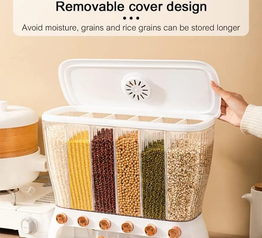 BLURISM Kitchen Storage Container - Wall Mounted Cereal Plastic Dispenser 6 Grid Dry Food Dispenser Space Saving Storage Containers for Cereal, Rice, Nuts, Candy, Coffee Bean, Snack, Grain