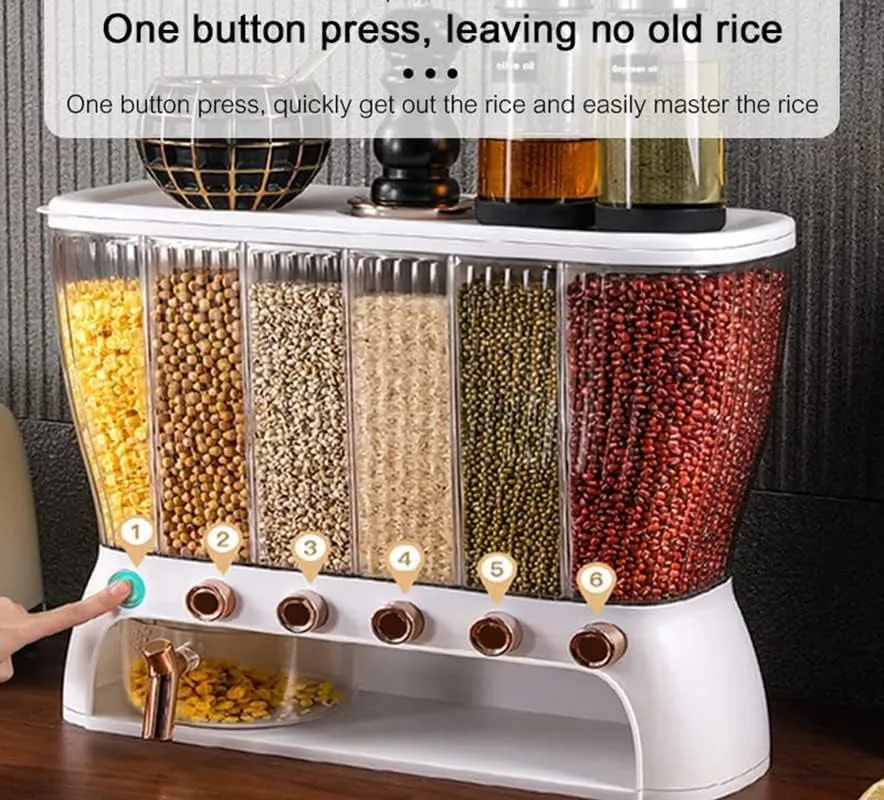 BLURISM Kitchen Storage Container - Wall Mounted Cereal Plastic Dispenser 6 Grid Dry Food Dispenser Space Saving Storage Containers for Cereal, Rice, Nuts, Candy, Coffee Bean, Snack, Grain