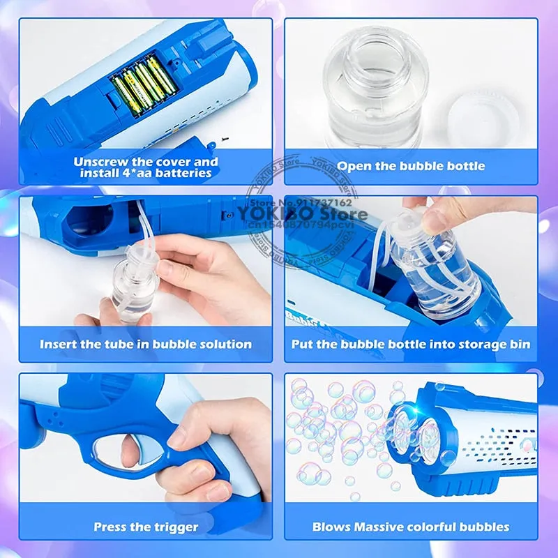 Bubble Gun Machine for Kids Toddler, 8 Hole Bubble Maker Automatic Bubble Blower with Led Light Soap Bubble Maker Summer Toys