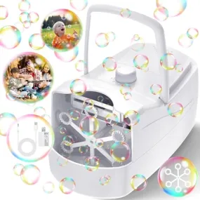 Bubble Machine,18000  Big Bubbles/Min Automatic Bubble Blower for Kids with 2 Speeds,6 Wands,Operated by Plugin or Batteries Bubble Maker for Outdoor/Indoor Birthday Parties,Wedding (White)