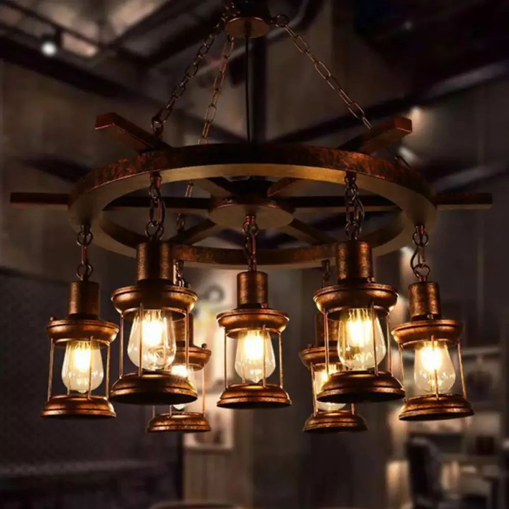 Clear Glass Vintage Style Kerosene Chandelier - 3/7-Light Bronze Pendant for Dining Room Lighting