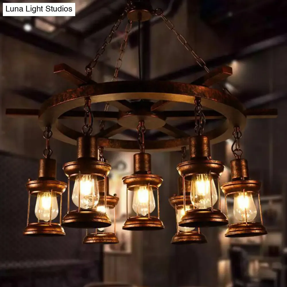 Clear Glass Vintage Style Kerosene Chandelier - 3/7-Light Bronze Pendant for Dining Room Lighting