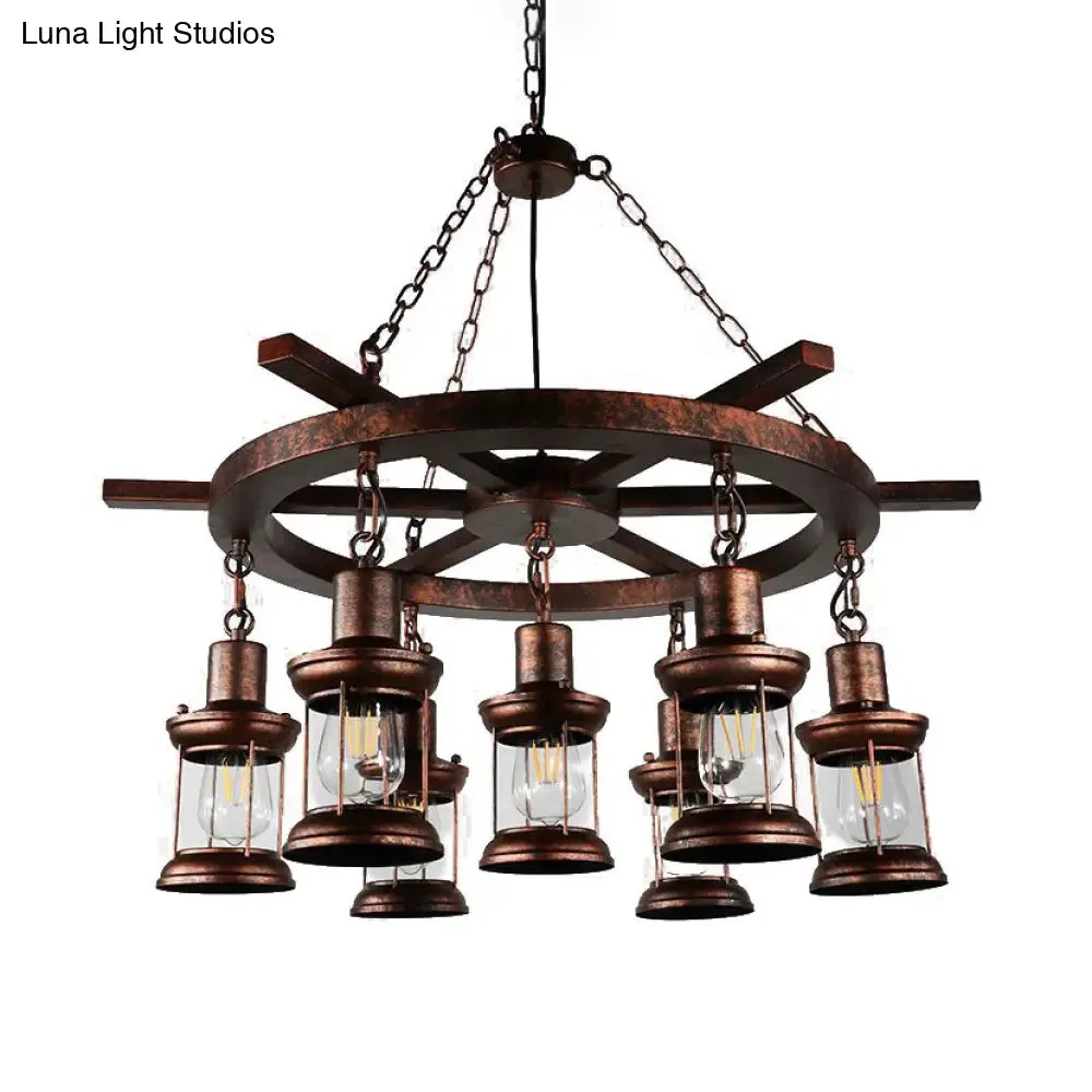 Clear Glass Vintage Style Kerosene Chandelier - 3/7-Light Bronze Pendant for Dining Room Lighting