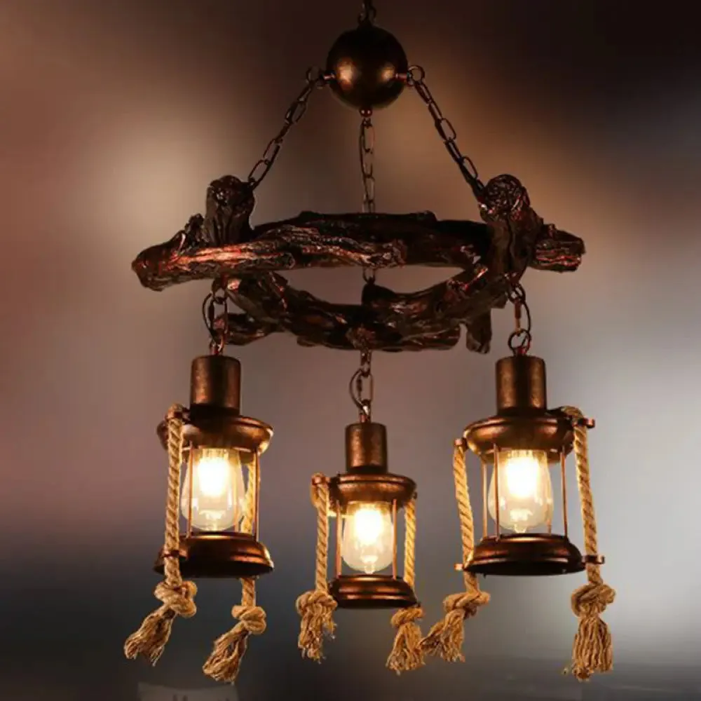 Clear Glass Vintage Style Kerosene Chandelier - 3/7-Light Bronze Pendant for Dining Room Lighting