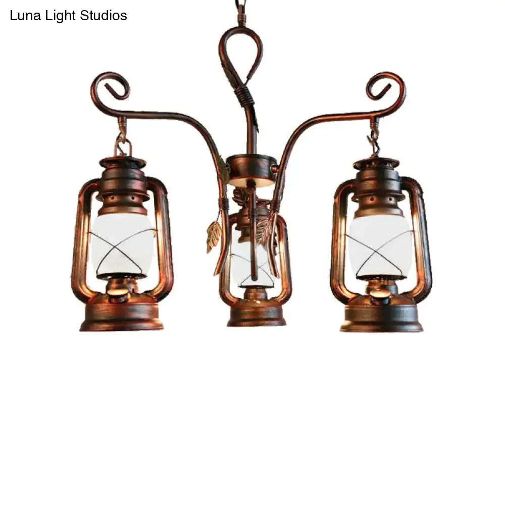 Coastal Opal Glass Lantern Chandelier - Weathered Copper Pendant Lighting for Dining Room, 3 Lights