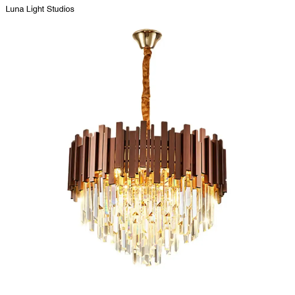 Contemporary Copper Finish Chandelier with Clear Crystal Draping and 4 Bulbs - Pendant Suspension Light