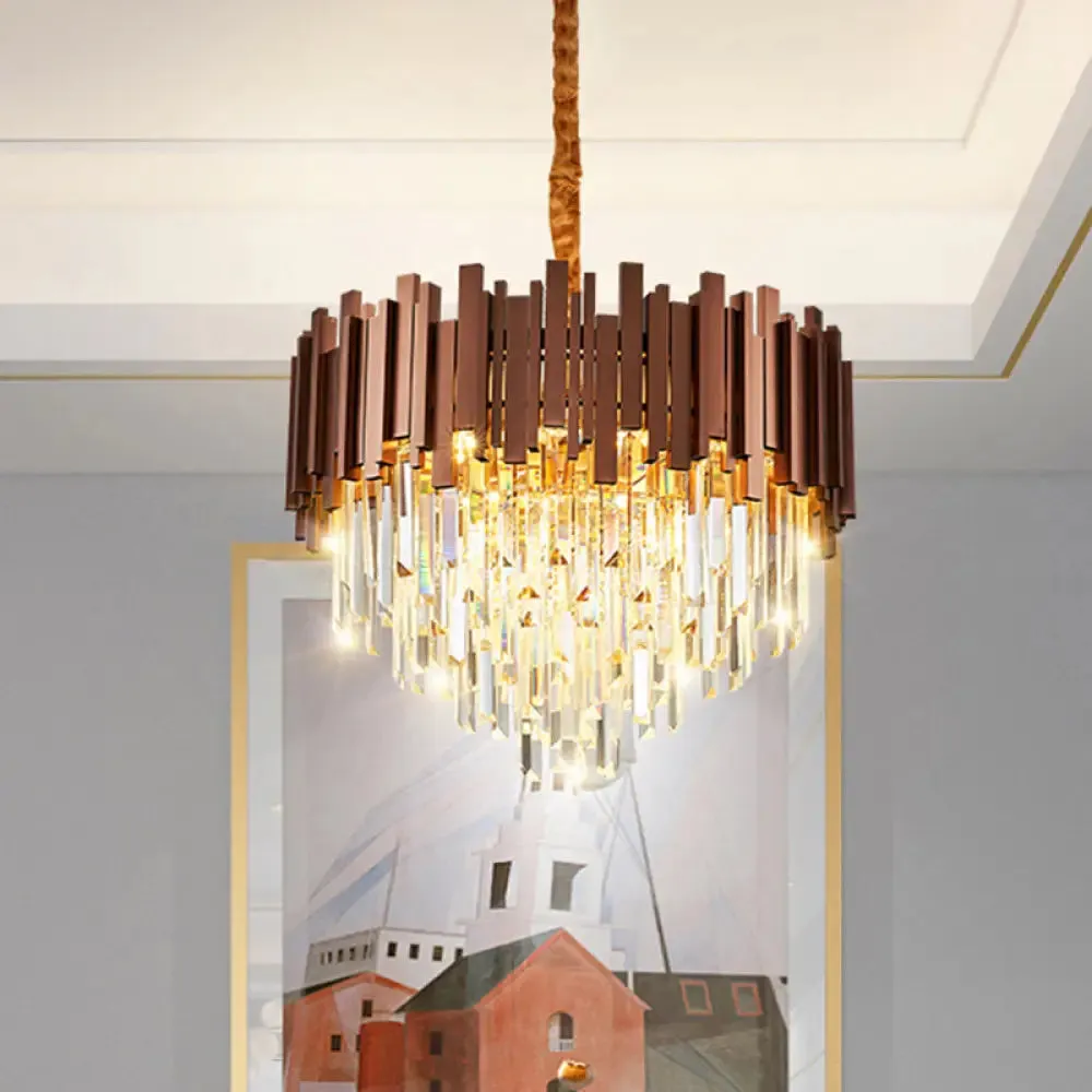 Contemporary Copper Finish Chandelier with Clear Crystal Draping and 4 Bulbs - Pendant Suspension Light