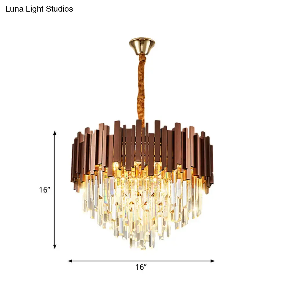 Contemporary Copper Finish Chandelier with Clear Crystal Draping and 4 Bulbs - Pendant Suspension Light