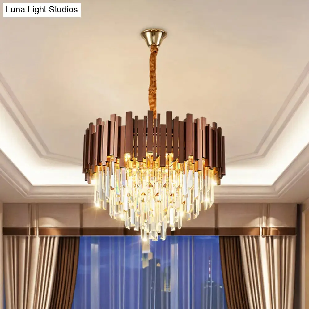 Contemporary Copper Finish Chandelier with Clear Crystal Draping and 4 Bulbs - Pendant Suspension Light