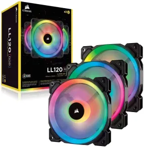 Corsair Fan LL Series LL120 RGB 120MM Dual Light Loop RGB LED PWM Fan 3 Fan Pack with Lighting Node Pro (CO-9050072-WW)