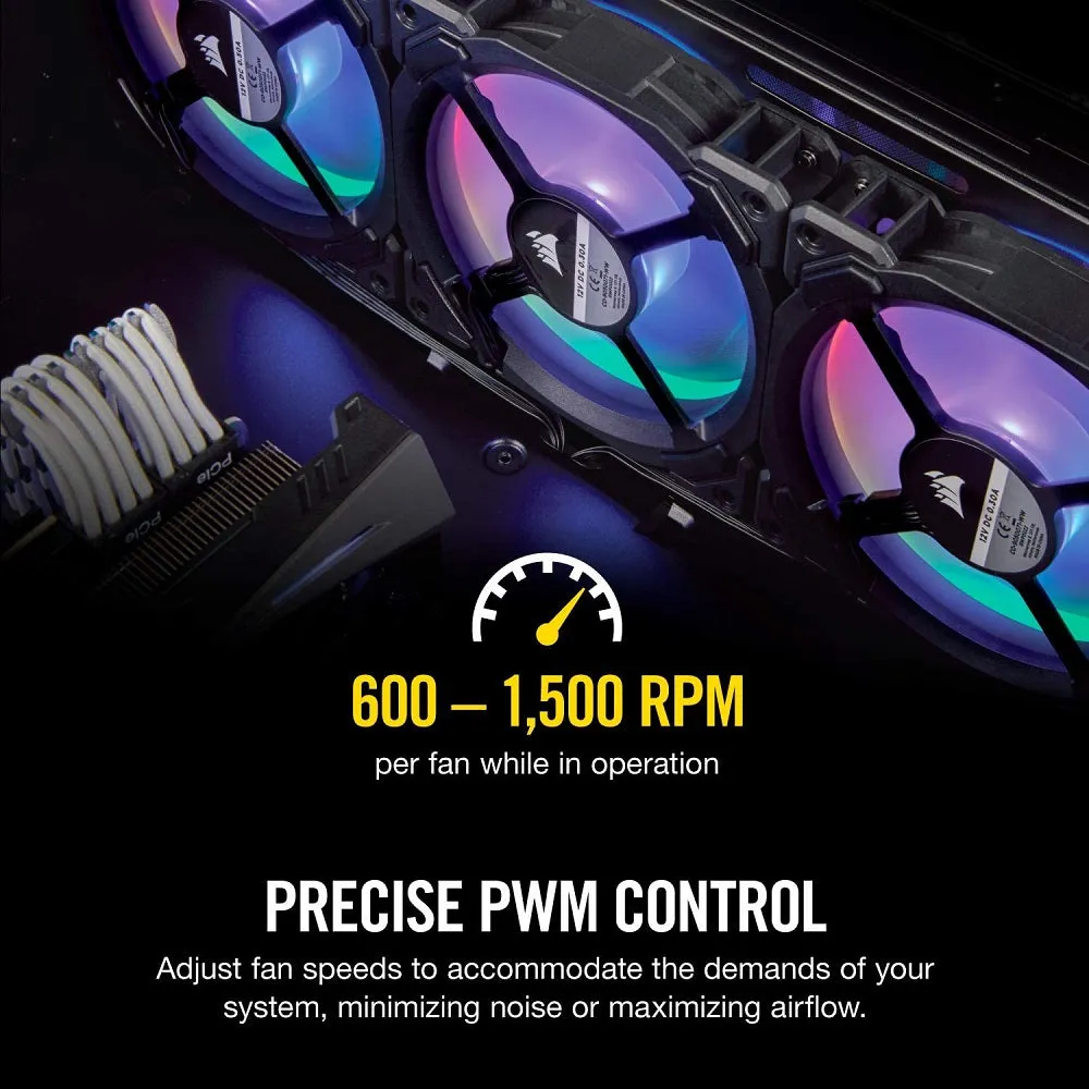 Corsair Fan LL Series LL120 RGB 120MM Dual Light Loop RGB LED PWM Fan 3 Fan Pack with Lighting Node Pro (CO-9050072-WW)