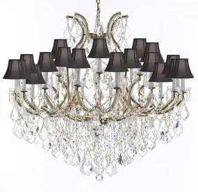 Crystal Chandelier Lighting Chandeliers H46" X W46" Dressed with Large, Luxe, Diamond Cut Crystals! Great for The Foyer, Entry Way, Living Room, Family Room and More w/Black Shades - A83-B90/BLACKSHADES/2MT/24 1DC