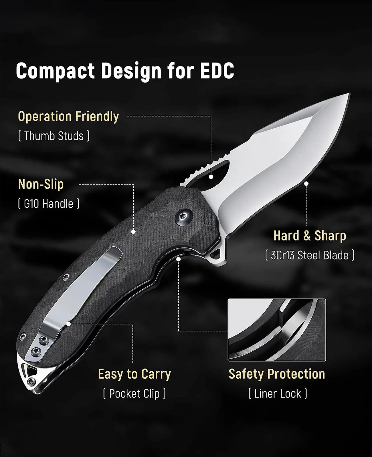 CVLIFE Pocket Knife for Men, 3.1'' Ultra Sharp Blade G10 Handle