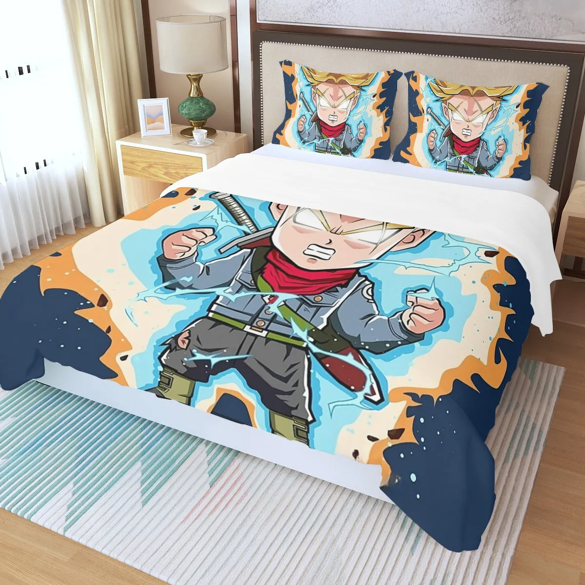 DBZ Majin Vegeta Super Saiyan Prince Power Aura Chibi Sketch Three Piece Duvet Cover Set