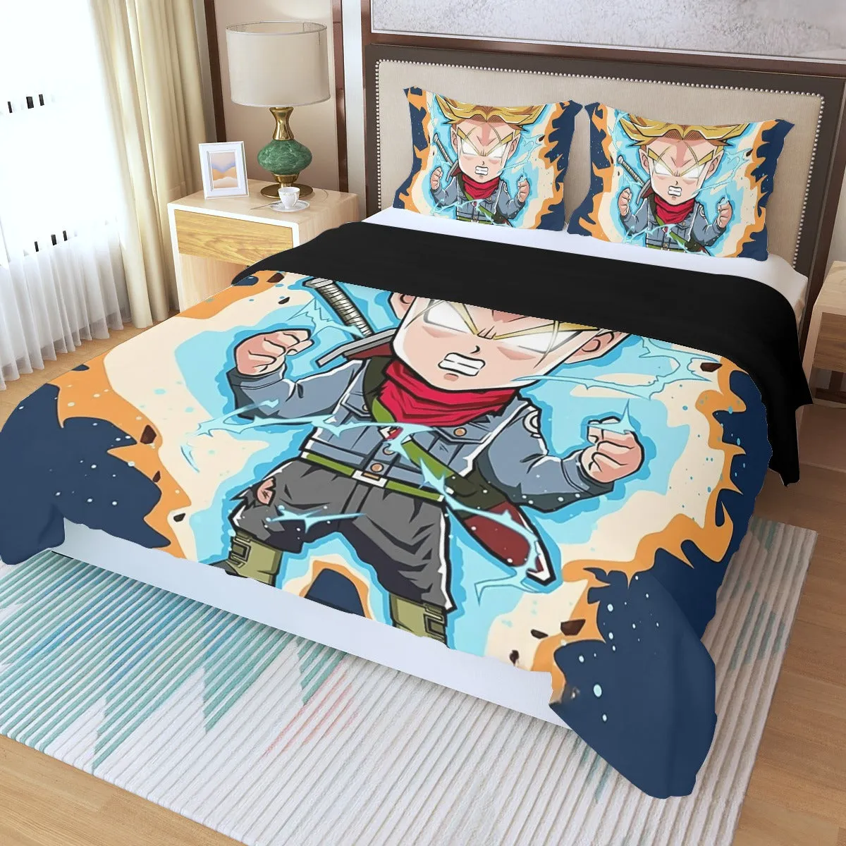 DBZ Majin Vegeta Super Saiyan Prince Power Aura Chibi Sketch Three Piece Duvet Cover Set