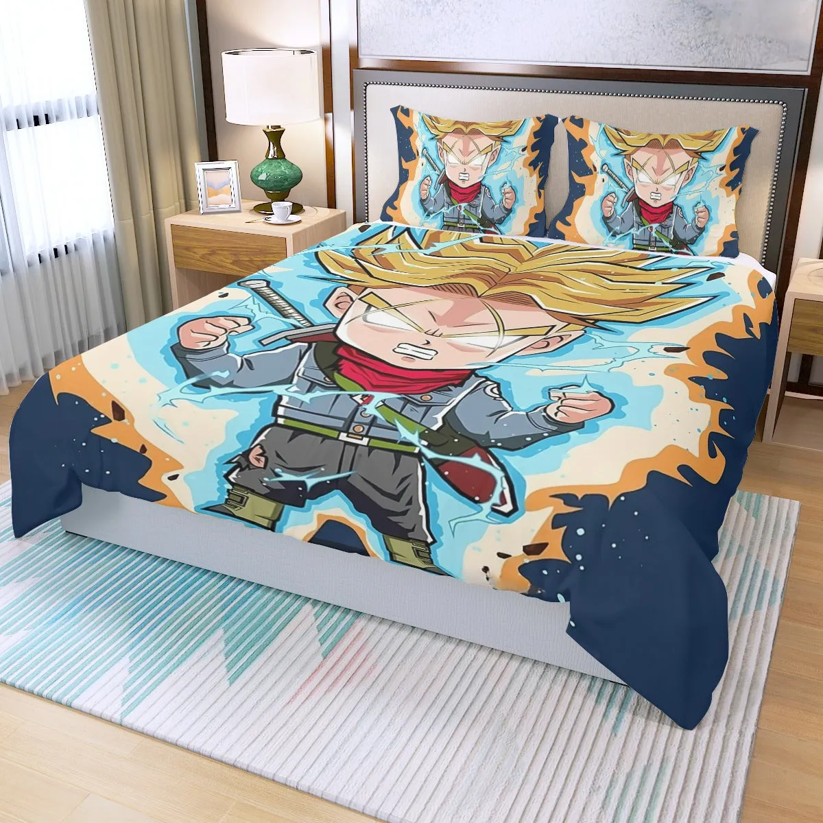 DBZ Majin Vegeta Super Saiyan Prince Power Aura Chibi Sketch Three Piece Duvet Cover Set