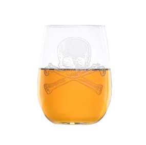 Deep Carved Skull and Bones Stemless Wine Glass