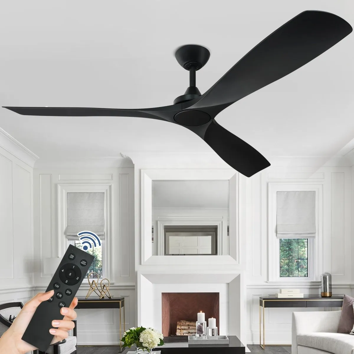 Depuley 60 Inch Large Remote Ceiling Fan Without Light, Low Profile Ceiling Fan No Light with 3 Blades and Noiseless Reversible DC Motor for Patio, Kitchen, Farmhouse & Covered Outdoor, Timer - Black