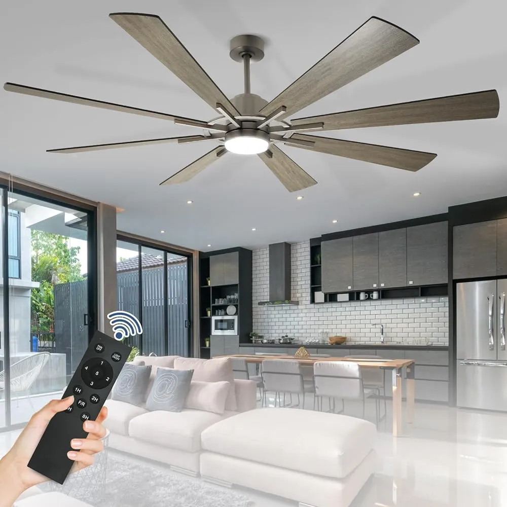 Depuley Large Ceiling Fan with Lights, 72" DC Reversible Ceiling Fan with Light LED, 8 Plywood Blades 5 Speed, Modern Industrial Ceiling Fans Indoor for Living Room, Color Changeable 3000K-6000K, Gray