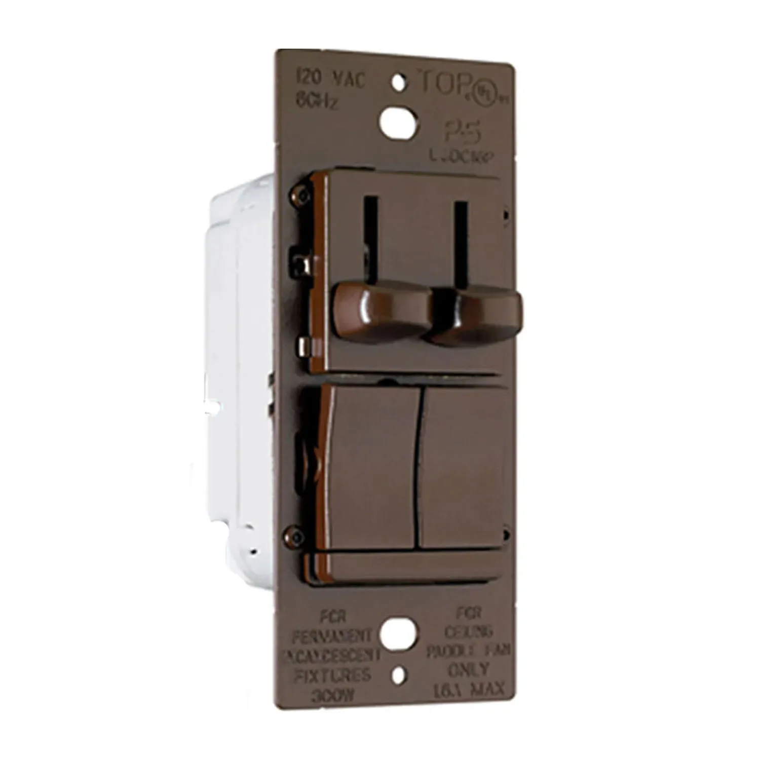 Dual Slide LED Dimmer and 3-Speed Fan Control, Single Pole or 3 Way, Preset, Brown