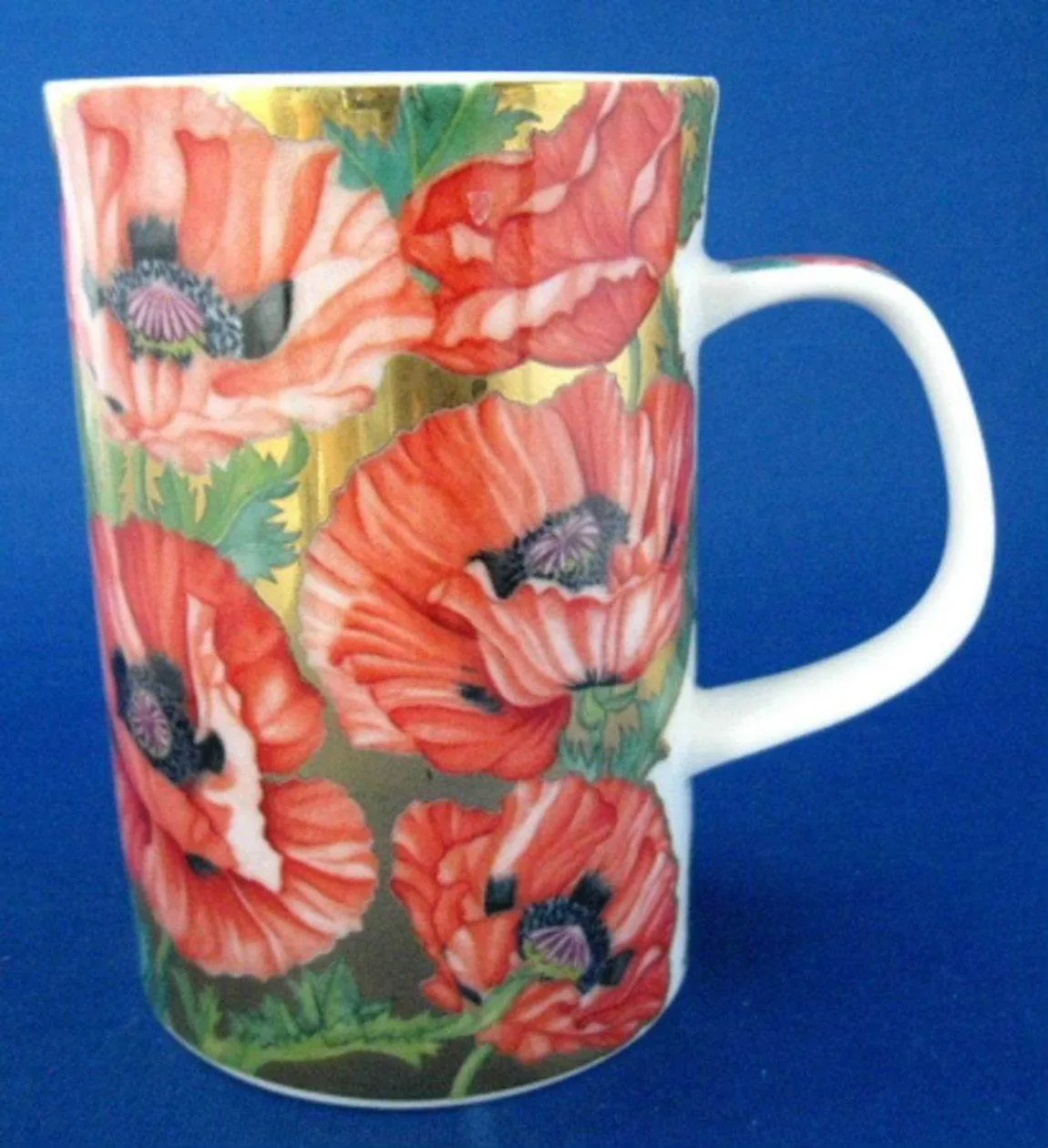 Dunoon Mug Buckingham Gorgeous Oriental Poppies Metallic Gold Brookshaw