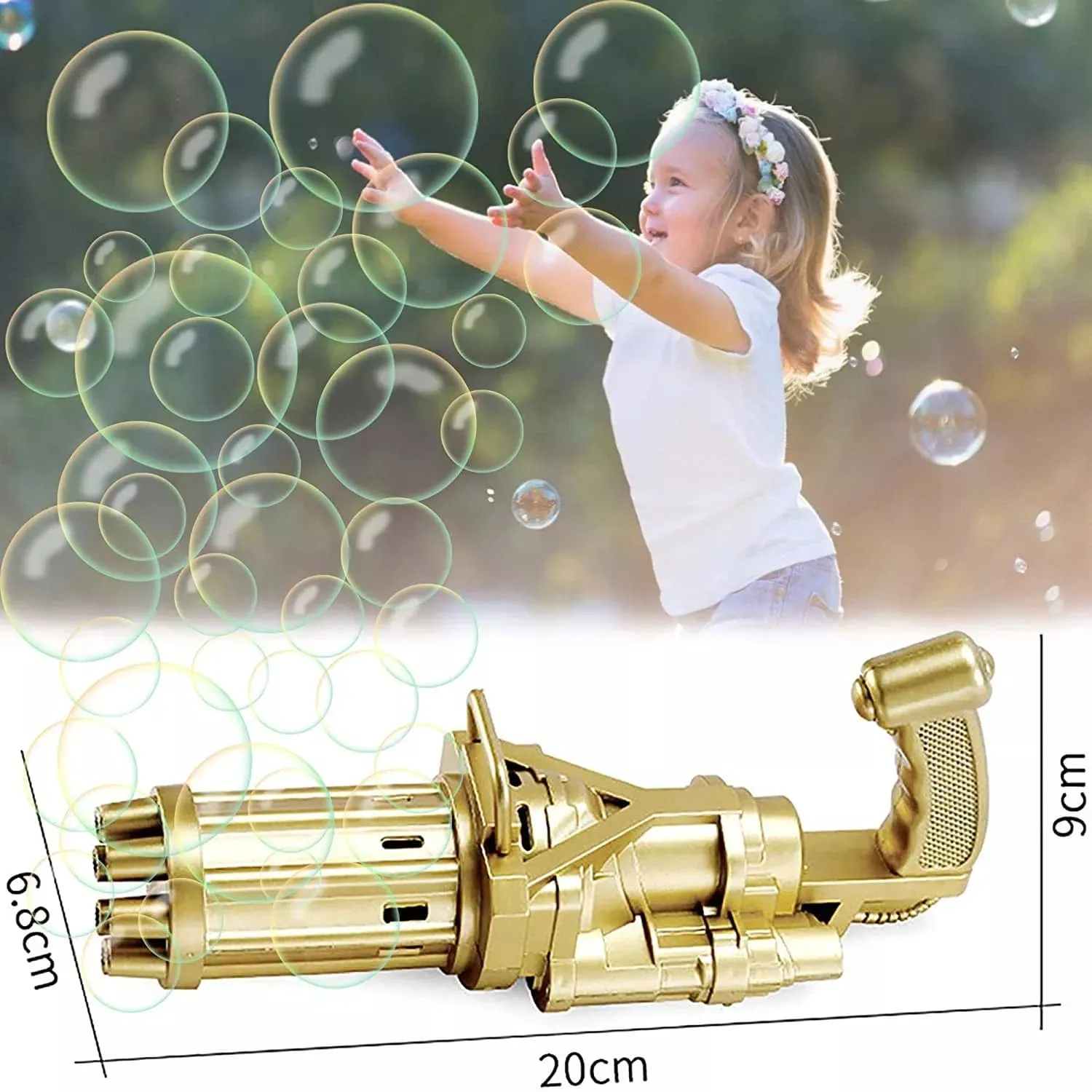 Electric Gatling Bubble Machine, 2-in-1 Automatic Gatling Bubble Gun, Summer Soap Bubble Blower Magic Toy, Bubble Blowing Toy Machine For Children, Electric Bubble Blaster for Summer Outdoor Activities